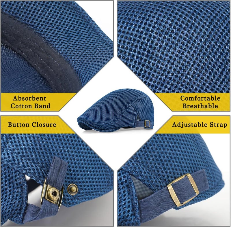 Xinveen Men's Mesh Cap Breathable Summer Newsboy Hat Adjustable Beret Ivy Cap Irish Cabbie Driving Hunting Hats - Image 3